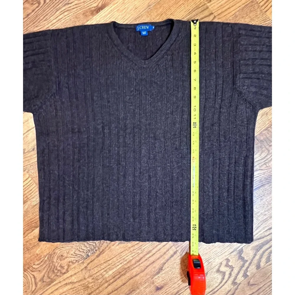 J. Crew‎ Mens XL V-Neck Sweater 100% Wool Ribbed Knit Charcoal Brown Marl